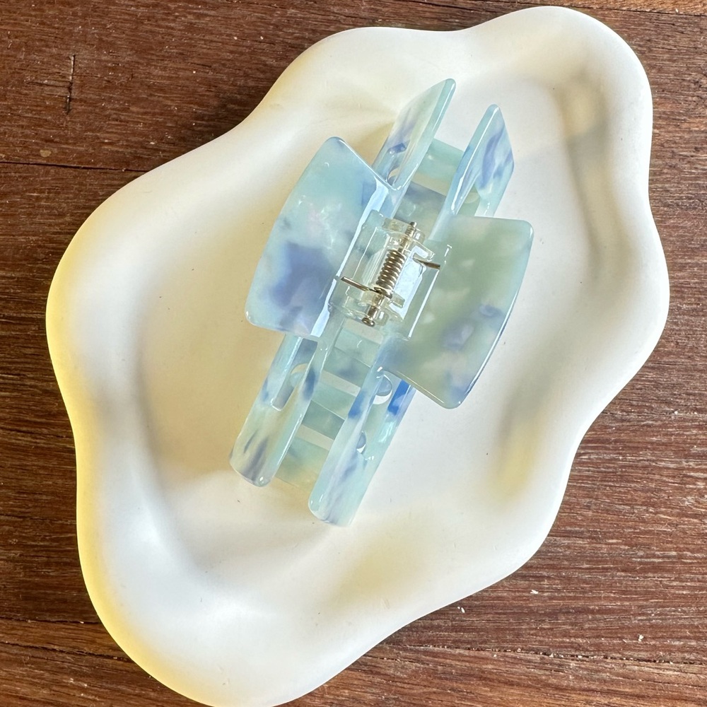 Acetate Rectangle Hair Claw Clip Blue Marble Minimalist Large 4" Hair Clip - Picture 3 of 4